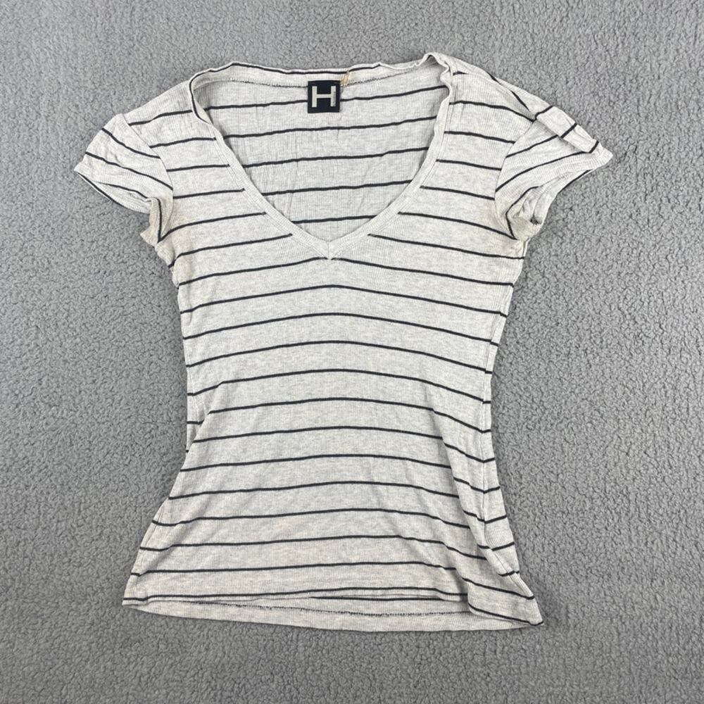 H by Bordeaux Women's XS Gray Black V-Neck Rayoon Spandex Short Sleeved Shirt